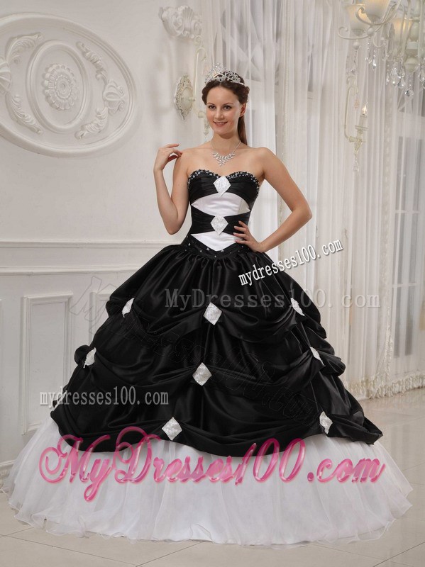 Black and White Sweetheart Floor-length Taffeta Quince Dress