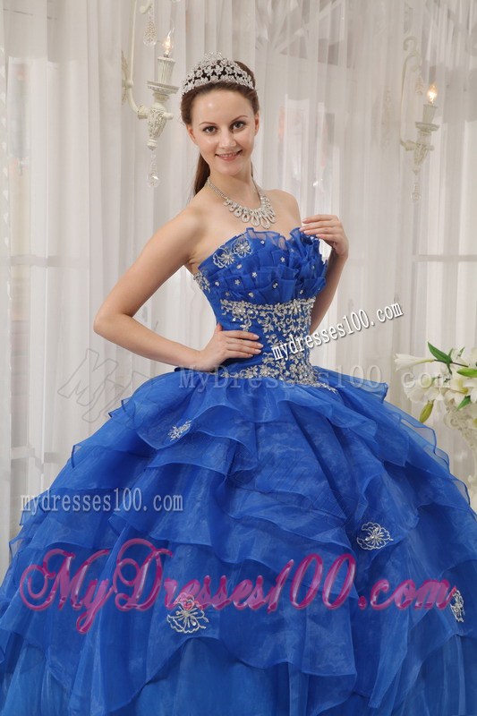 Blue Beading Bodice Puffy Ball Gown Dresses for Quince