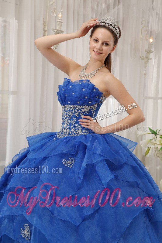 Blue Beading Bodice Puffy Ball Gown Dresses for Quince