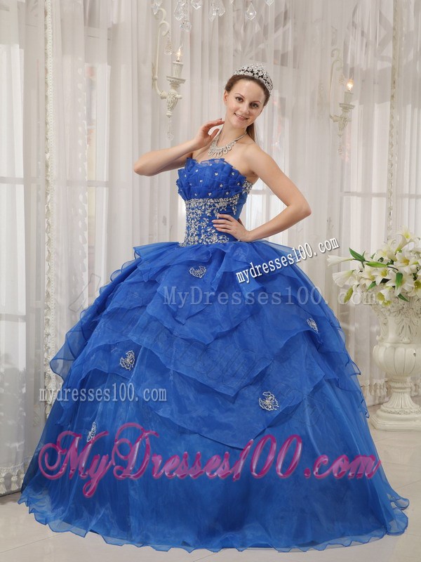 Blue Beading Bodice Puffy Ball Gown Dresses for Quince