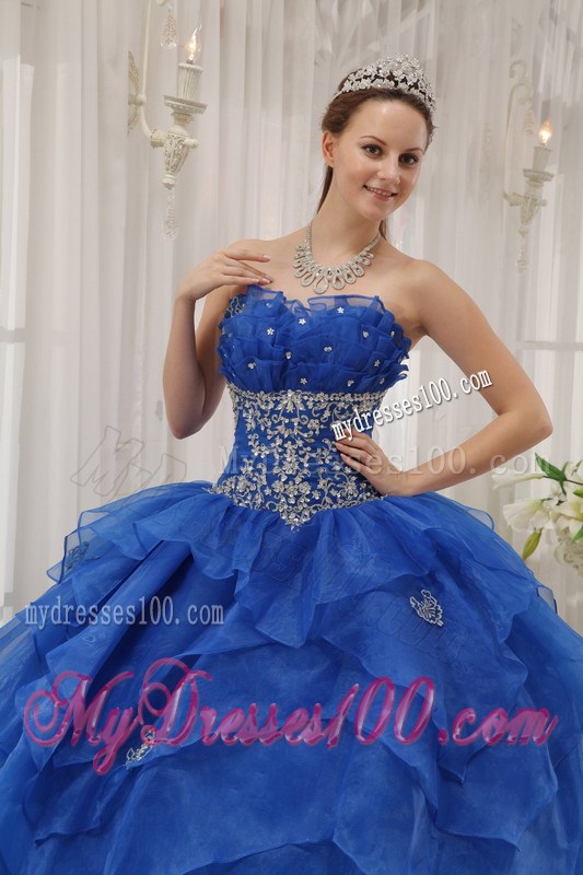 Blue Beading Bodice Puffy Ball Gown Dresses for Quince