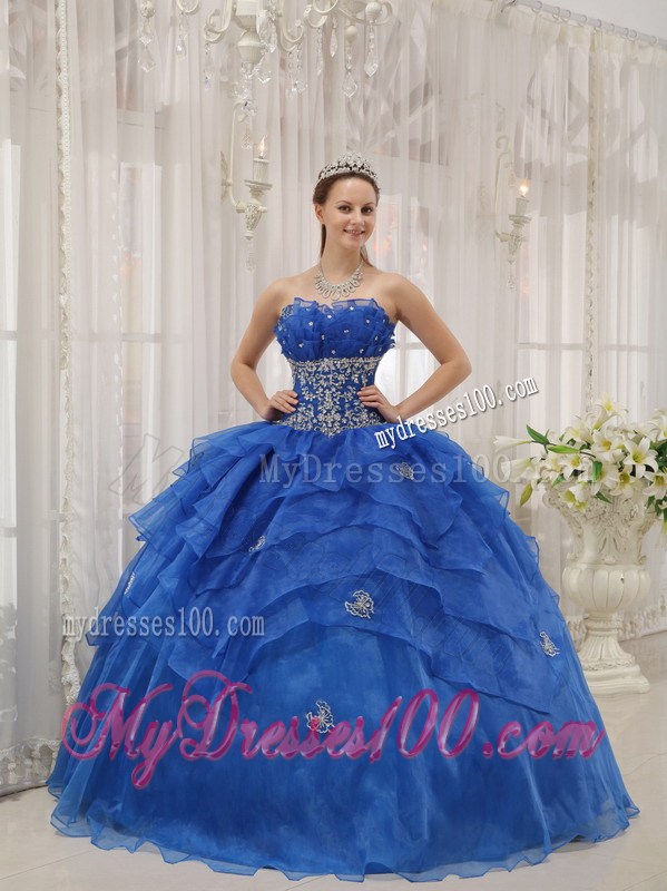 Blue Beading Bodice Puffy Ball Gown Dresses for Quince