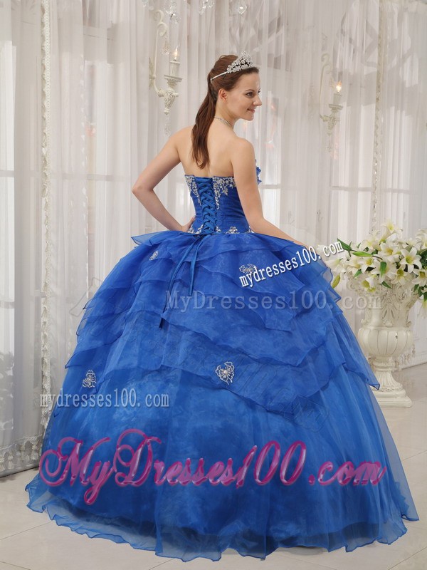 Blue Beading Bodice Puffy Ball Gown Dresses for Quince