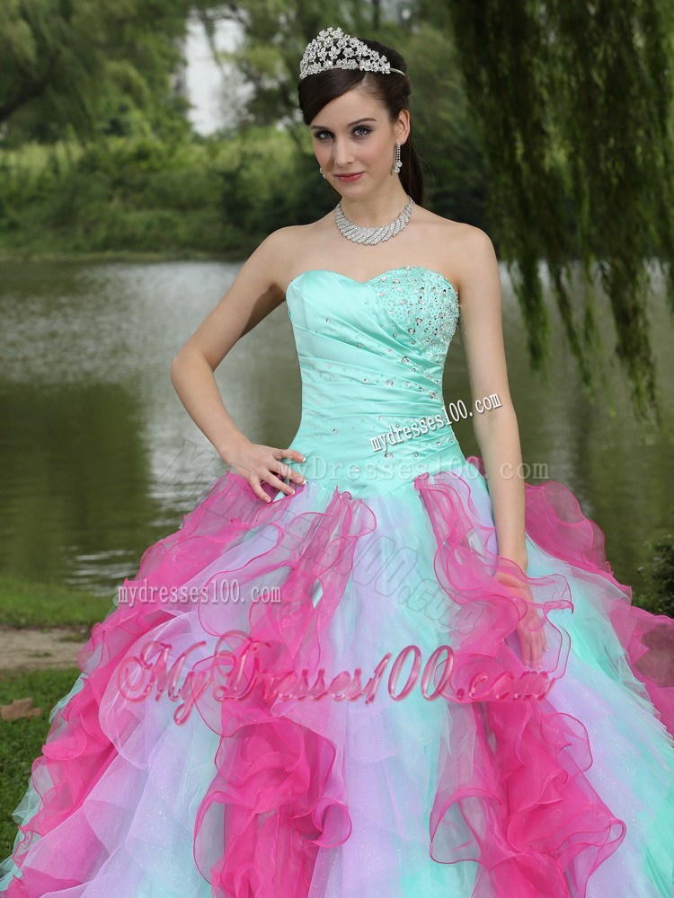 Colorful Sweetheart Quincenaera Dress For Graduation With Beading