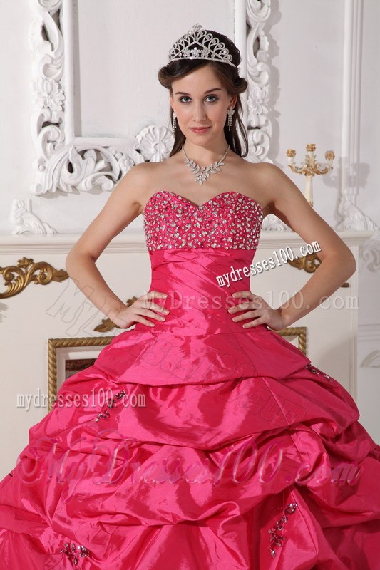 Coral Red Ball Gown Sweetheart Beading Quinceanera Dress with Pick-ups