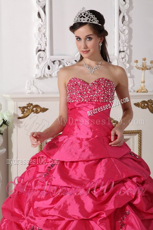 Coral Red Ball Gown Sweetheart Beading Quinceanera Dress with Pick-ups