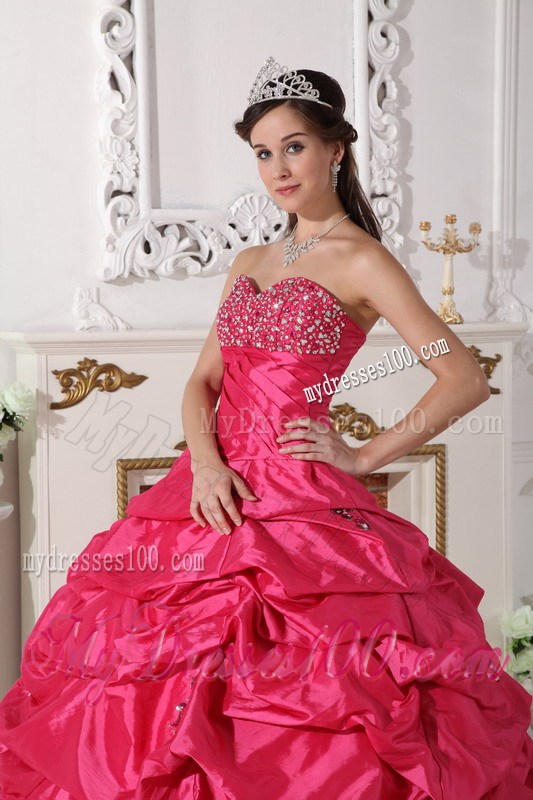 Coral Red Ball Gown Sweetheart Beading Quinceanera Dress with Pick-ups