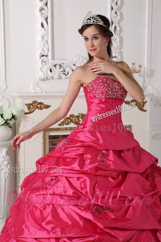 Coral Red Ball Gown Sweetheart Beading Quinceanera Dress with Pick-ups