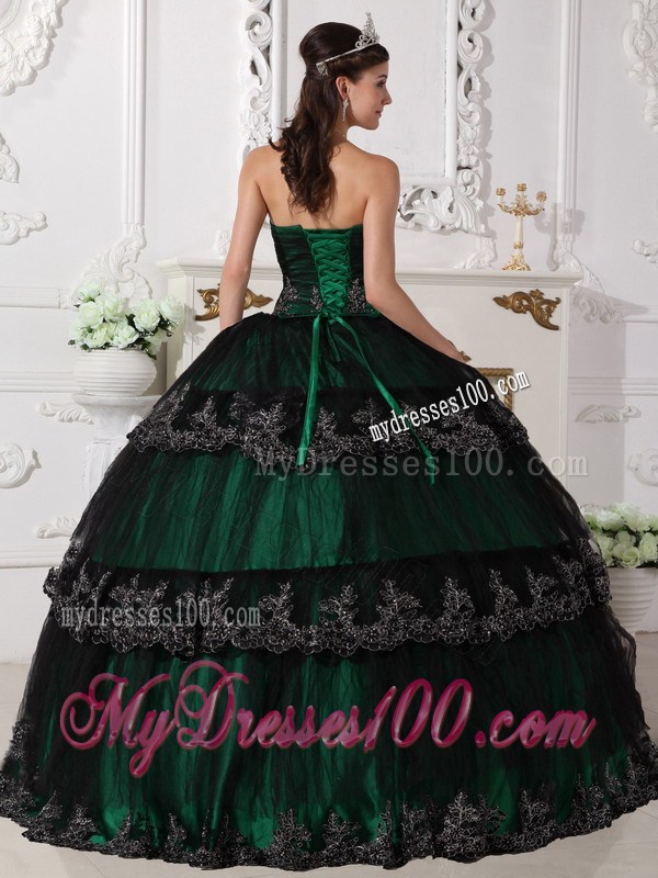 Wonderful Dark Green Appliques Hem Corset Back Quince Dresses