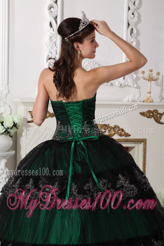 Wonderful Dark Green Appliques Hem Corset Back Quince Dresses