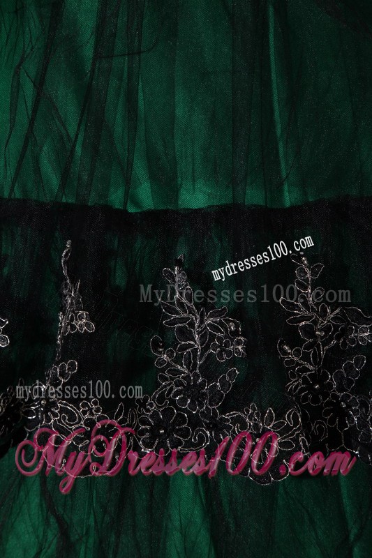 Wonderful Dark Green Appliques Hem Corset Back Quince Dresses