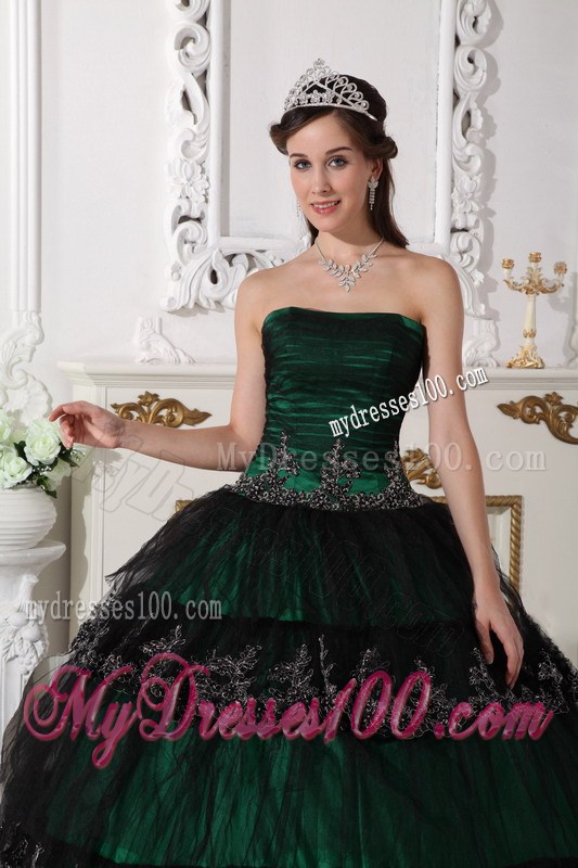 Wonderful Dark Green Appliques Hem Corset Back Quince Dresses