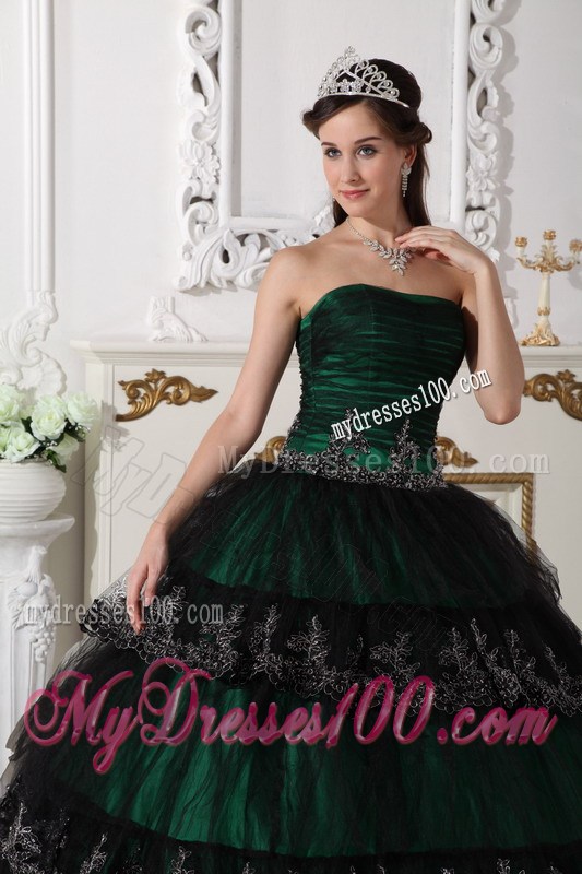 Wonderful Dark Green Appliques Hem Corset Back Quince Dresses