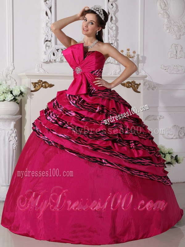 Fuchsia Ball Gown Strapless Zebra Beading Beaded Quinceanera Dress