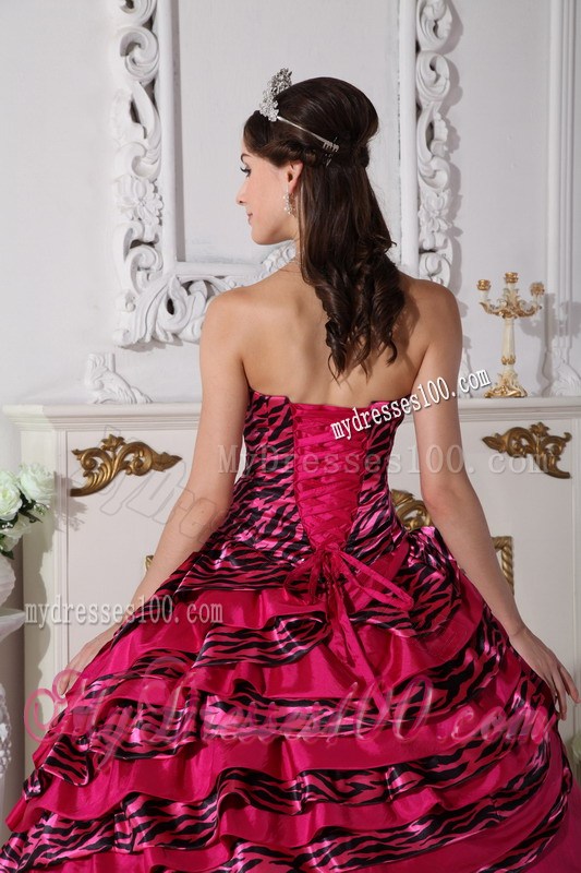 Fuchsia Ball Gown Strapless Floor-length Zebra Beading Quinceanera Dress