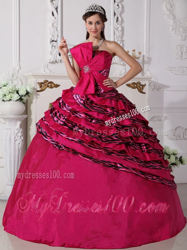 Fuchsia Ball Gown Strapless Floor-length Zebra Beading Quinceanera Dress