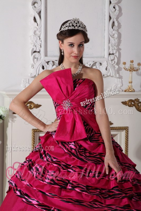 Fuchsia Ball Gown Strapless Zebra Beading Beaded Quinceanera Dress