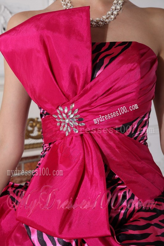 Fuchsia Ball Gown Strapless Zebra Beading Beaded Quinceanera Dress