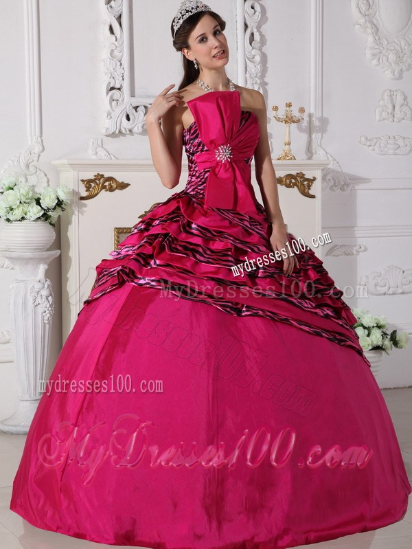 Fuchsia Ball Gown Strapless Zebra Beading Beaded Quinceanera Dress