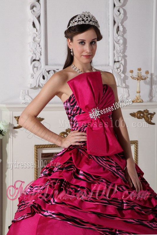 Fuchsia Ball Gown Strapless Zebra Beading Beaded Quinceanera Dress