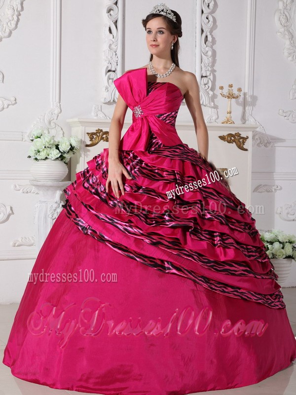Fuchsia Ball Gown Strapless Zebra Beading Beaded Quinceanera Dress