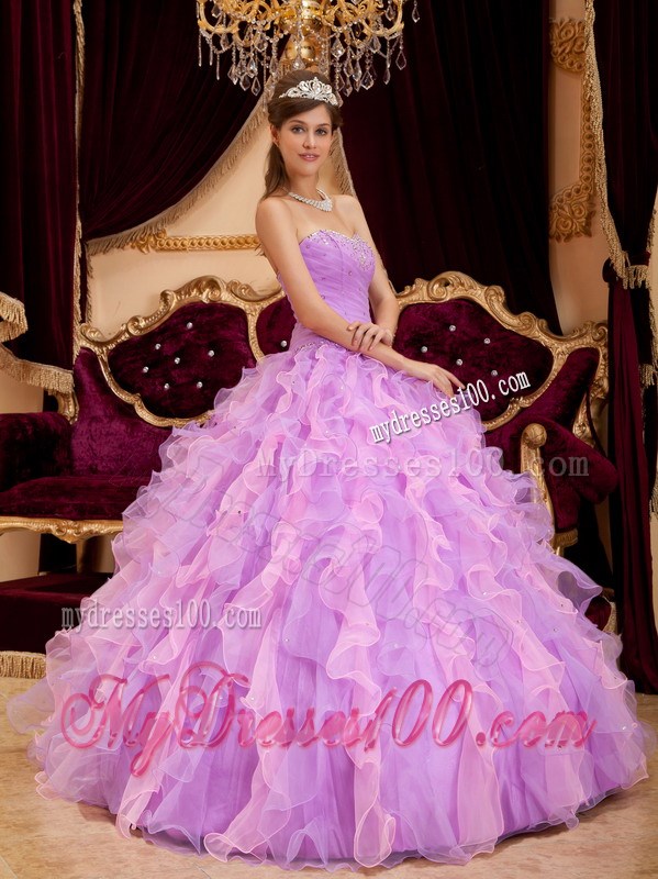 Lavender Lace-up Puffy Ball Gown Floor-length Dresses for Quince