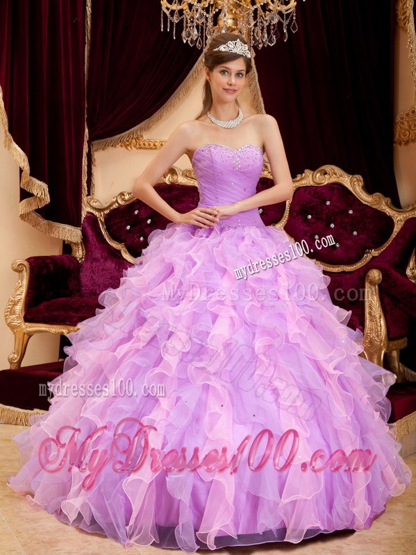 Lavender Lace-up Puffy Ball Gown Floor-length Dresses for Quince