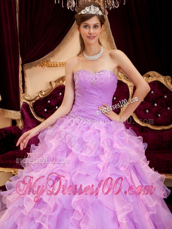 Lavender Lace-up Puffy Ball Gown Floor-length Dresses for Quince
