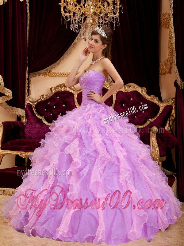 Lavender Lace-up Puffy Ball Gown Floor-length Dresses for Quince