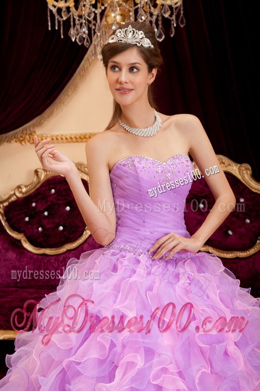 Lavender Lace-up Puffy Ball Gown Floor-length Dresses for Quince