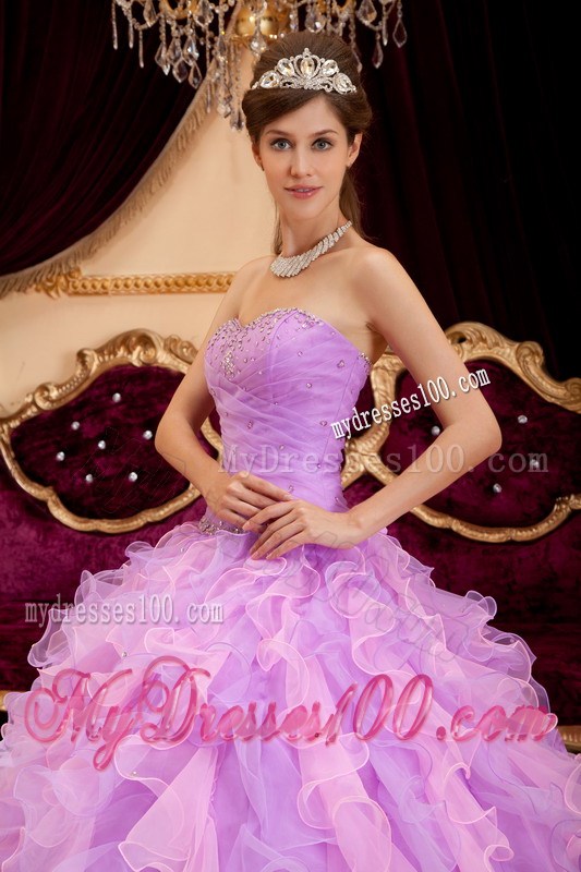 Lavender Lace-up Puffy Ball Gown Floor-length Dresses for Quince