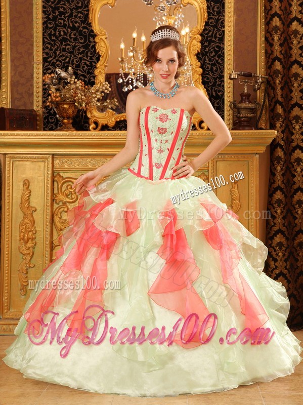 Multi-color Organza Ruffles Dresses for Quince with Embroidery