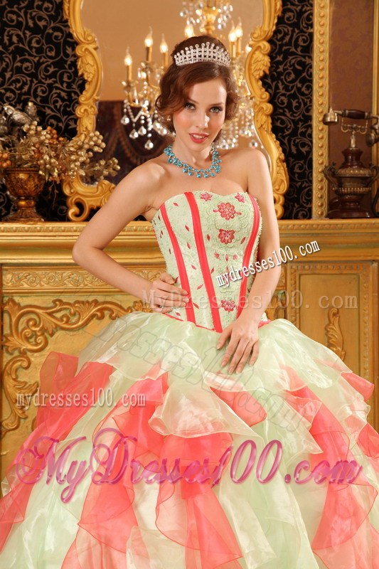 Multi-color Organza Ruffles Dresses for Quince with Embroidery