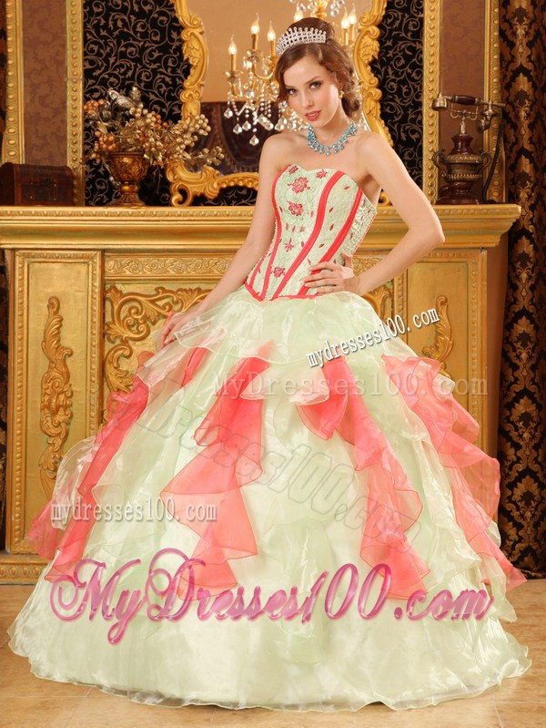 Multi-color Organza Ruffles Dresses for Quince with Embroidery
