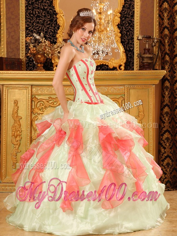Multi-color Organza Ruffles Dresses for Quince with Embroidery