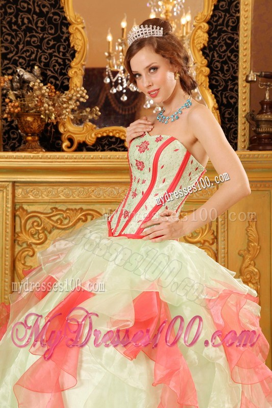 Multi-color Organza Ruffles Dresses for Quince with Embroidery