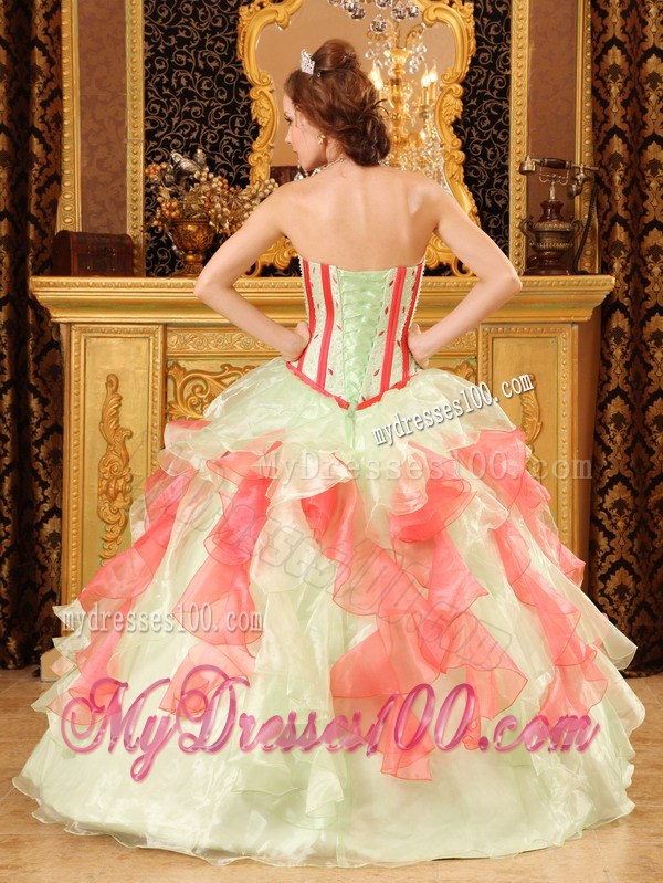 Multi-color Organza Ruffles Dresses for Quince with Embroidery