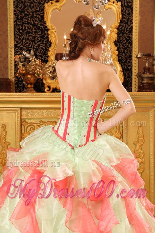 Multi-color Organza Ruffles Dresses for Quince with Embroidery