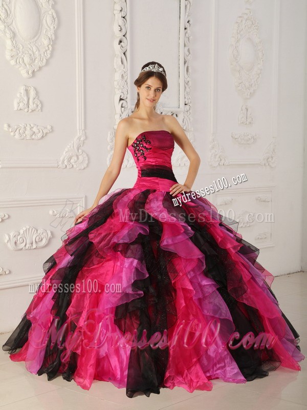 Multi-color Ruched Corset Back Quince Dresses with Appliques
