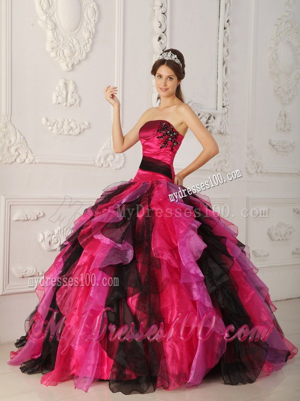 Multi-color Ruched Corset Back Quince Dresses with Appliques