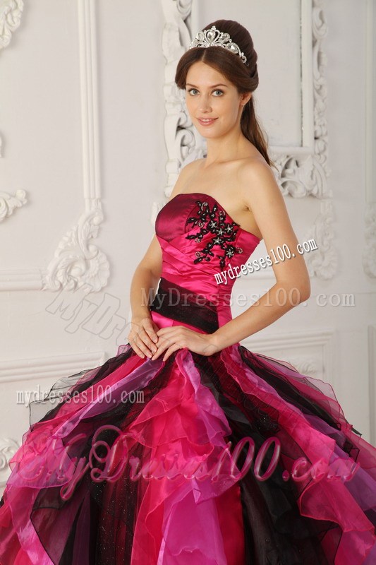 Multi-color Ruched Corset Back Quince Dresses with Appliques