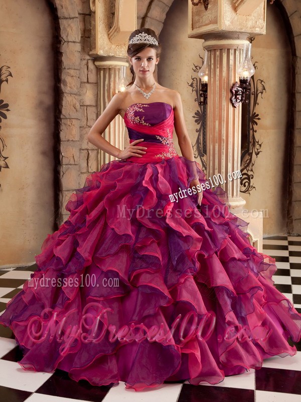 Multi-color Ball Gown Lace-up Quince Dress with Appliques