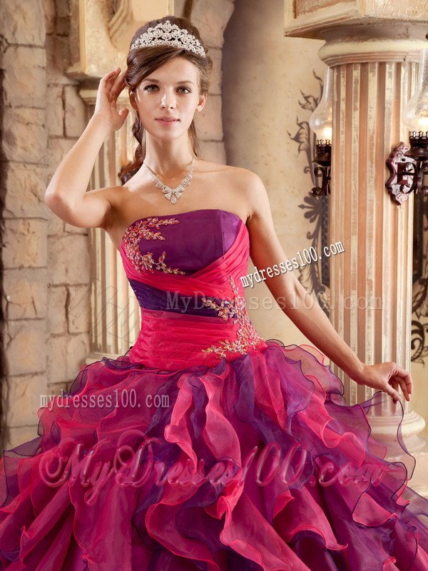 Multi-color Ball Gown Lace-up Quince Dress with Appliques