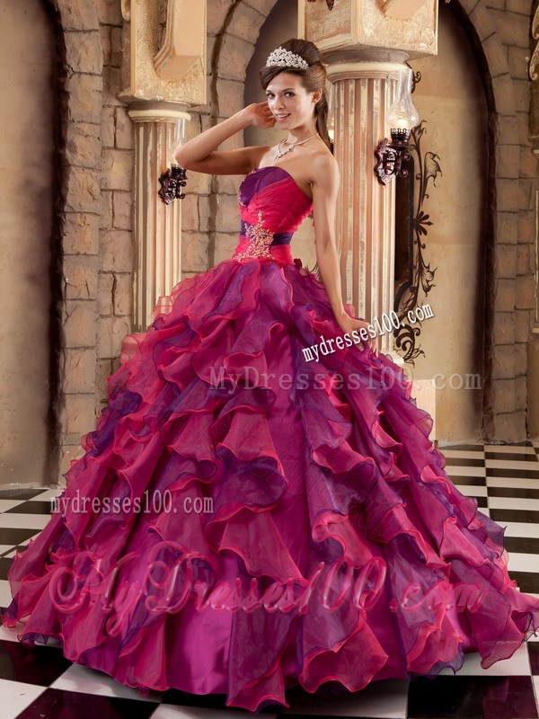 Multi-color Ball Gown Lace-up Quince Dress with Appliques