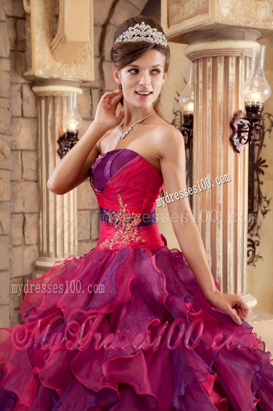 Multi-color Ball Gown Lace-up Quince Dress with Appliques