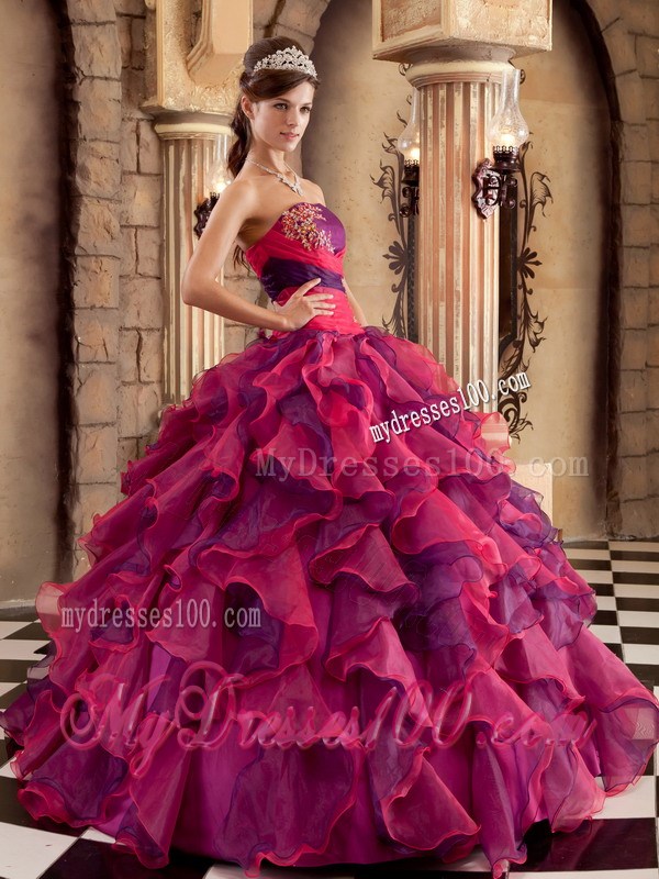 Multi-color Ball Gown Lace-up Quince Dress with Appliques