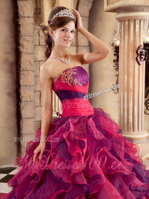 Multi-color Ball Gown Lace-up Quince Dress with Appliques