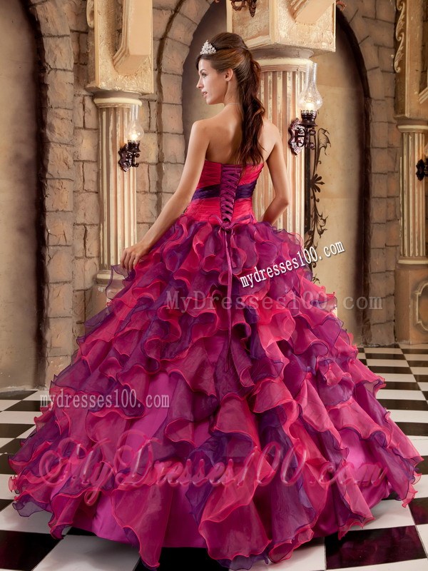 Multi-color Ball Gown Lace-up Quince Dress with Appliques