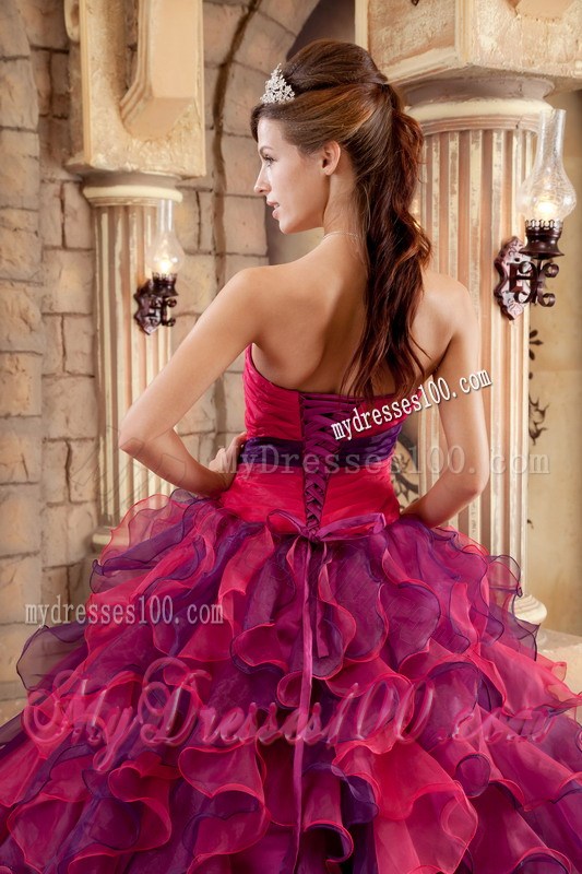 Multi-color Ball Gown Lace-up Quince Dress with Appliques