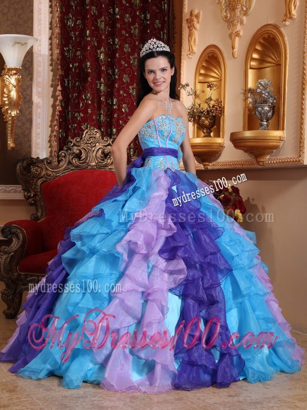 Multi-color Raffles Dresses for Quince with Pretty Appliques
